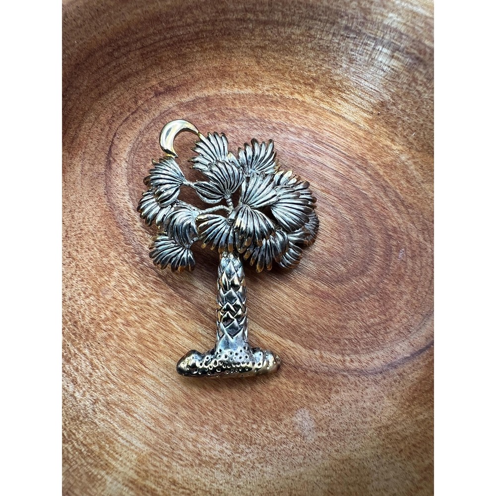Vintage Best Palm Tree Brooch Gold Silver Tone Signed Tropical Florida Pin